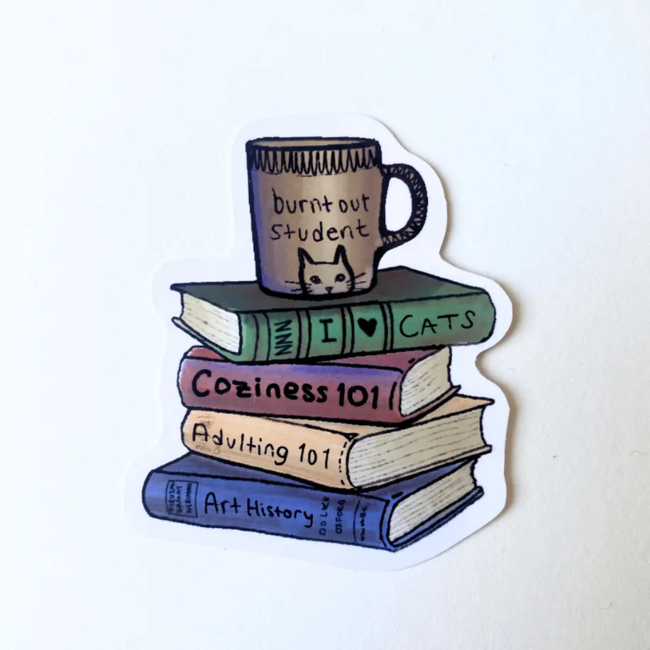 Eylül'ün Burnt Out Student adlı sanat çıkartması, sticker, 2026